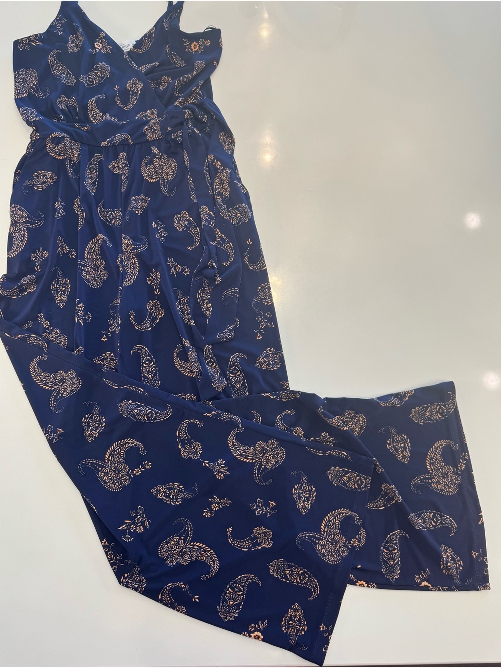 Kaileigh Navy Paisley-Print Wide Leg Jumpsuit